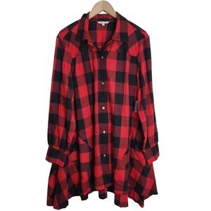 John Mark Dress Women's XL Buffalo Plaid Long Sleeve w. Pockets NWT Red Black